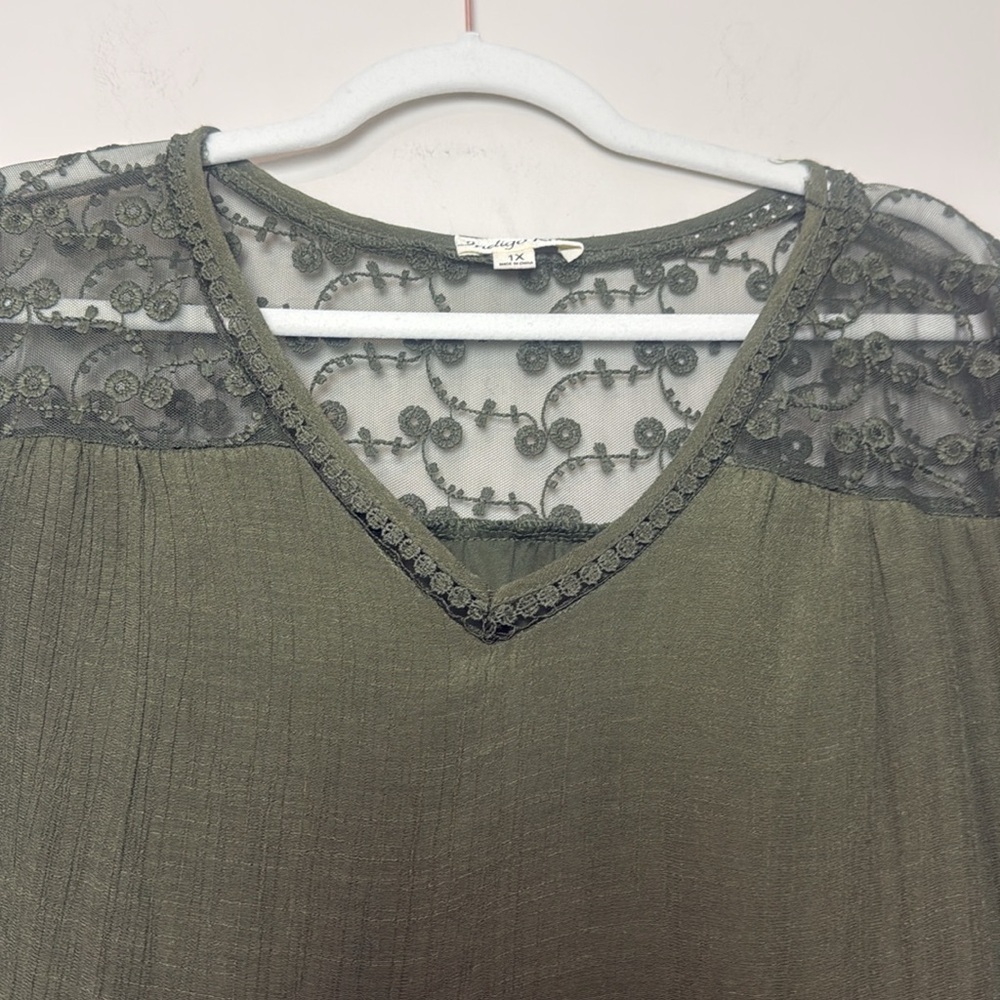 Indigo Rose Dark Army Green Dress with Floral Lace Detail Size 1X - Picture 4 of 6